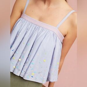 Anthropologie Pankaj & Nidhi Ayana Embellished Swing Top Blue Medium